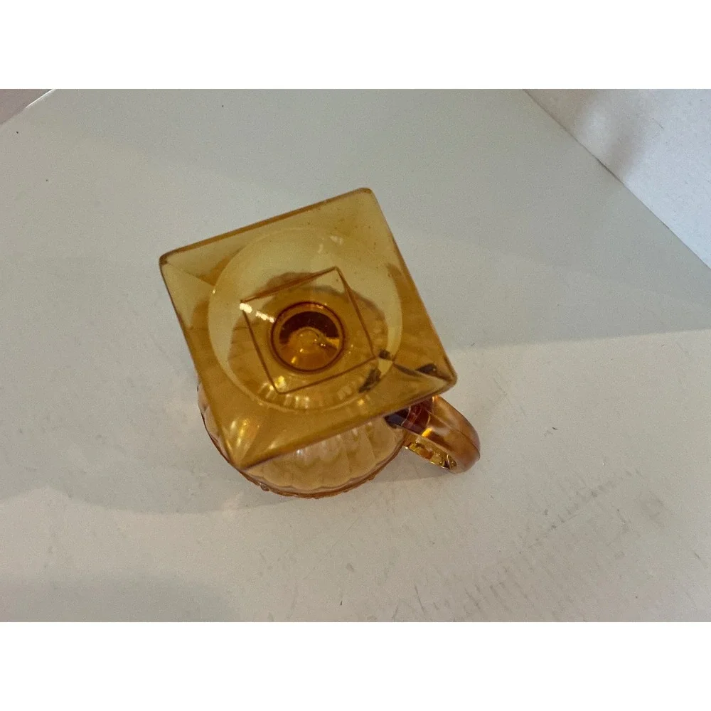 Tiara Vintage Amber Glass Creamer Sandwich Pattern Floral Square Base Small